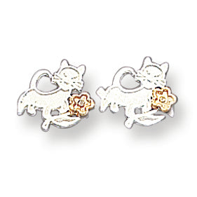Sterling Silver & Vermeil Cat & Flowers Mini Earrings