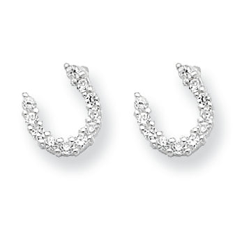 Sterling Silver CZ Horseshoe Post Earrings