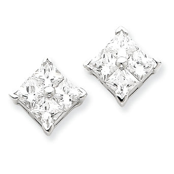 Sterling Silver CZ Large Square Post Earrings