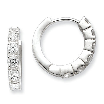 Sterling Silver CZ Hinged Hoop Earrings