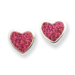 Sterling Silver Pink CZ Heart Post Earrings