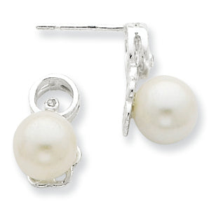 Sterling Silver Freshwater Cultured Pearl & CZ Post Earrings
