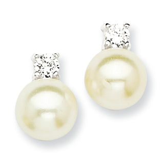 Sterling Silver CZ & Simulated Pearl Post Earrings