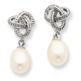 Sterling Silver Freshwater Cultured Pearl CZ Post Earrings