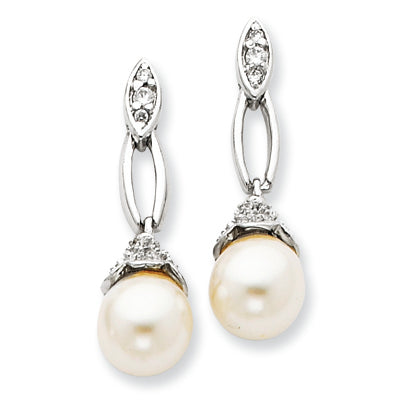 Sterling Silver Syn.  Pearl CZ Post Earrings