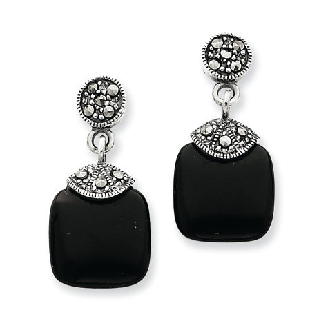 Sterling Silver Onyx & Marcasite Earrings