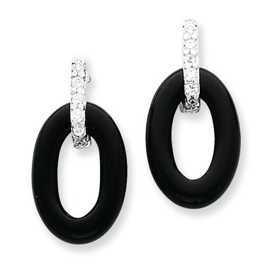 Sterling Silver Onyx & CZ Earrings