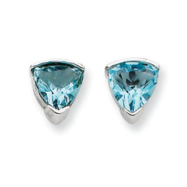 Sterling Silver Blue CZ Trillion Post Earrings
