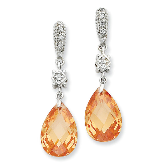Sterling Silver Champagne CZ Dangle Post Earrings