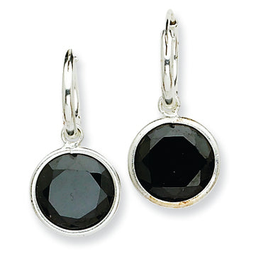 Sterling Silver Black CZ Dangle Hoop Earrings