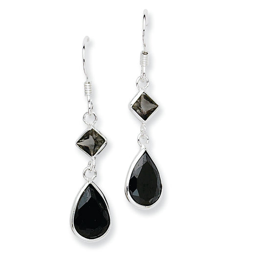 Sterling Silver Black CZ Dangle Earrings