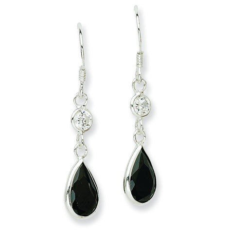 Sterling Silver Clear & Black CZ Dangle Earrings