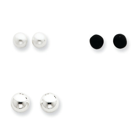 Sterling Silver Cultured Pearl, Onyx & Bead Set Earrings