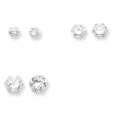 Sterling Silver 3 Pair Set CZ Earrings