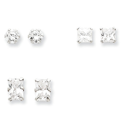 Sterling Silver 3 Pair Set CZ Earrings