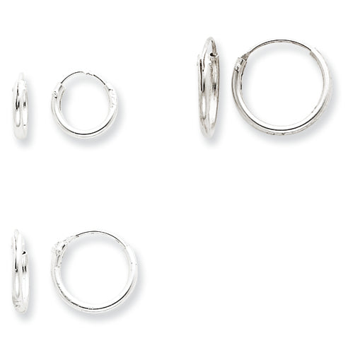 Sterling Silver 3 Pair Set Hoop Earrings