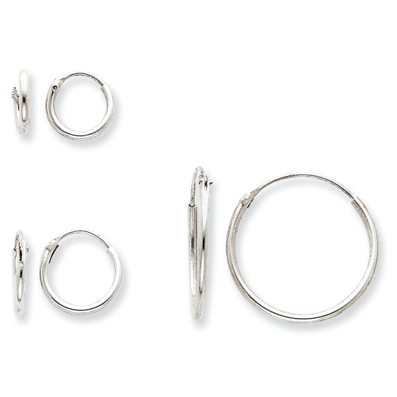 Sterling Silver 3 Pair Set Hoop Earrings