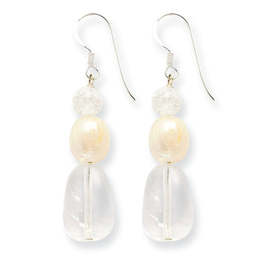 Sterling Silver Freshwater Cultured Pearl/Rock & Crackle Quartz Earrings