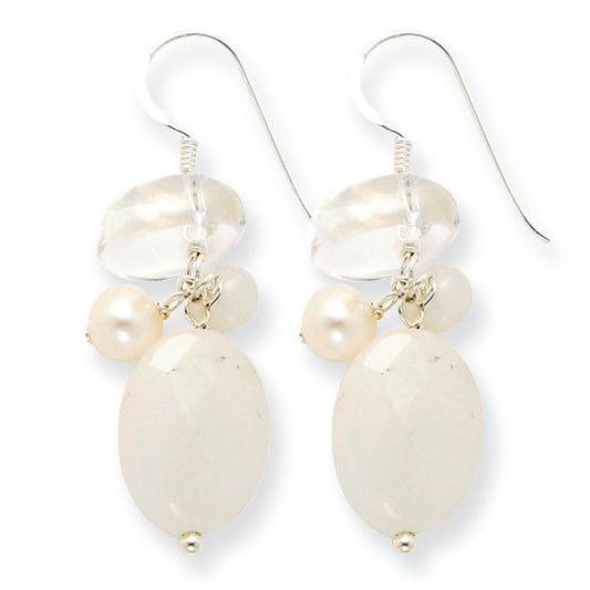 Sterling Silver FW Cult Pearl/Moonstone/Rock Quartz/White Jade Earrings