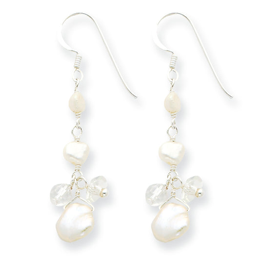 Sterling Silver Freshwater Cultured Pearl and Rock Quartz Earrings