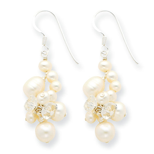 Sterling Silver Clear Crystal and Freshwater Cultured Pearl Earrings