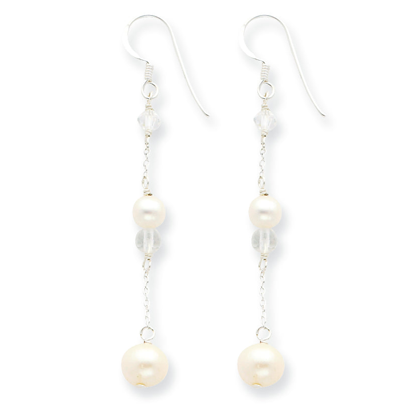 Sterling Silver Freshwater Cultured Pearl/RockQtz/Aurora Borealis Earrings