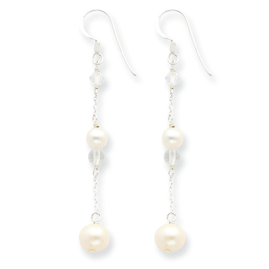 Sterling Silver Freshwater Cultured Pearl/RockQtz/Aurora Borealis Earrings