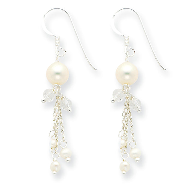 Sterling Silver Freshwater Cultured Pearl and Crystal Earrings