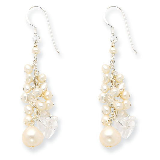 Sterling Silver Freshwater Cultured Pearl/Clear Crystal Earrings