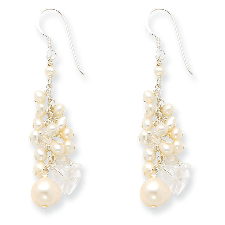 Sterling Silver Freshwater Cultured Pearl/Clear Crystal Earrings
