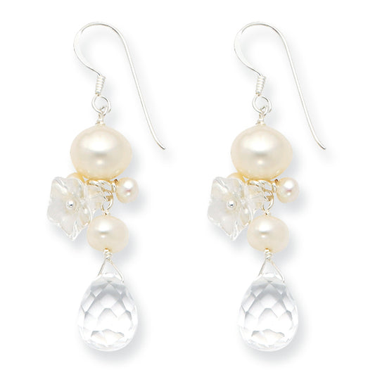 Sterling Silver Freshwater Cultured Pearl/Briolette Crystal Earrings