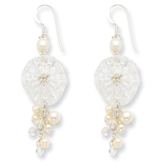 Sterling Silver FW Cultured Pearl/Clear & Aurora Borealis Crystal Earrings