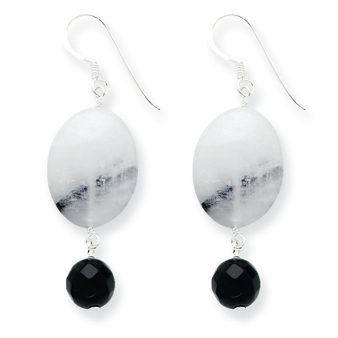 Sterling Silver Black Agate & Tourmalinated Quartz Earrings