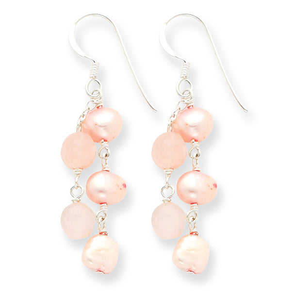 Sterling Silver Pink Freshwater Cultured Pearl & Rose Quartz Earrings