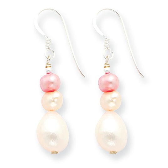 Sterling Silver Varied Pink Freshwater Cultured Pearl Earrings