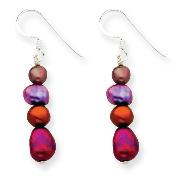 Sterling Silver Browns/Purples Cultured Pearl Earrings