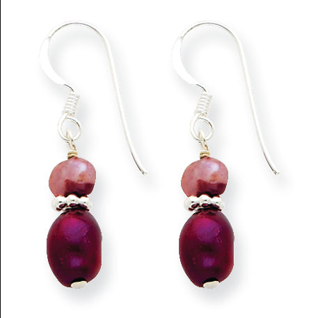 Sterling Silver Light & Dark Purple Cultured Pearl Earrings