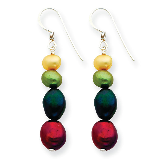 Sterling Silver Multi-Color Cultured Pearl Earrings