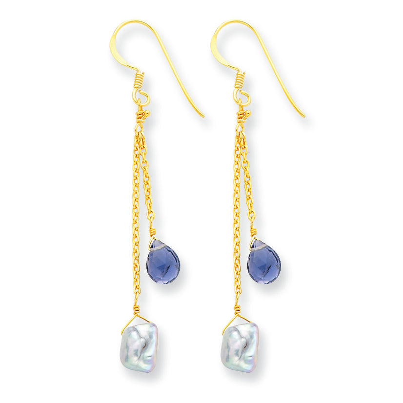 Sterling Silver & Vermeil Iolite/Grey Cultured Pearl Earrings