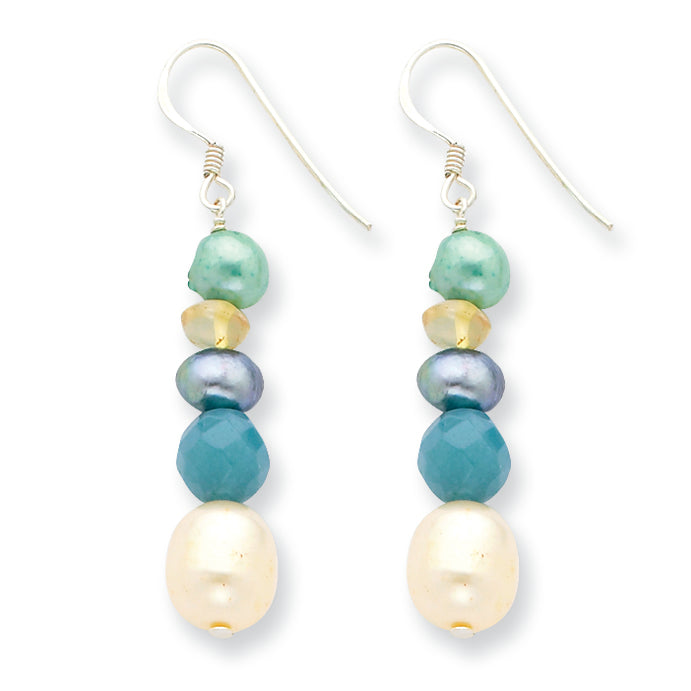 Sterling Silver Blue Jade/Citrine/Freshwater Cultured Pearl Earrings