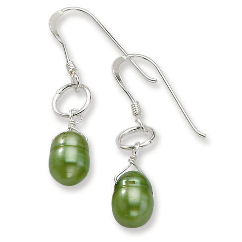 Sterling Silver Green Freshwater Cultured Pearl Earrings