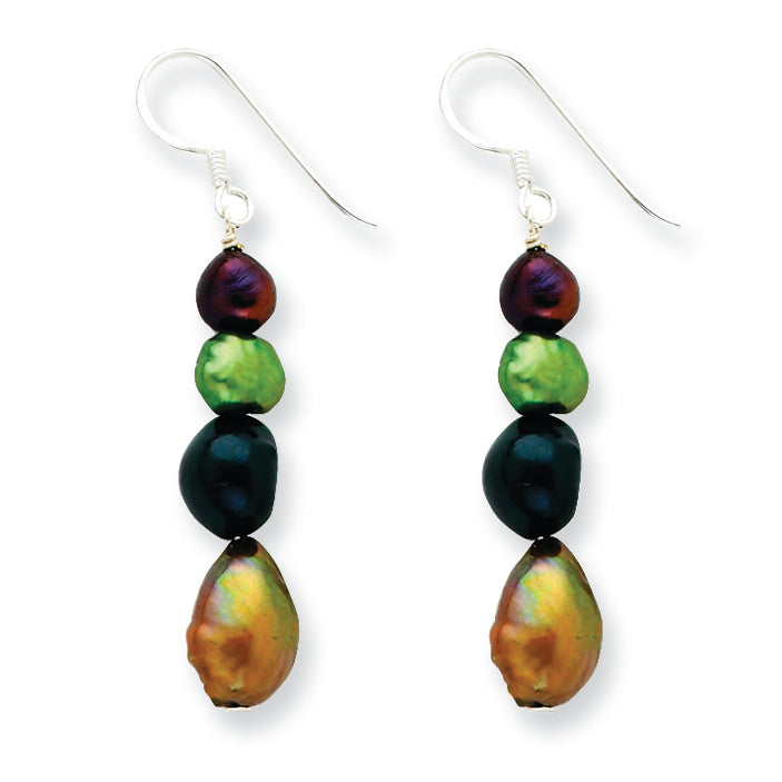 Sterling Silver Dk Green/Dk Purple/Green/Olivine Cultured Pearl Earrings