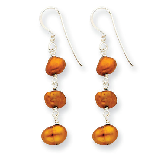 Sterling Silver Golden Brown Freshwater Cultured Pearl Earrings