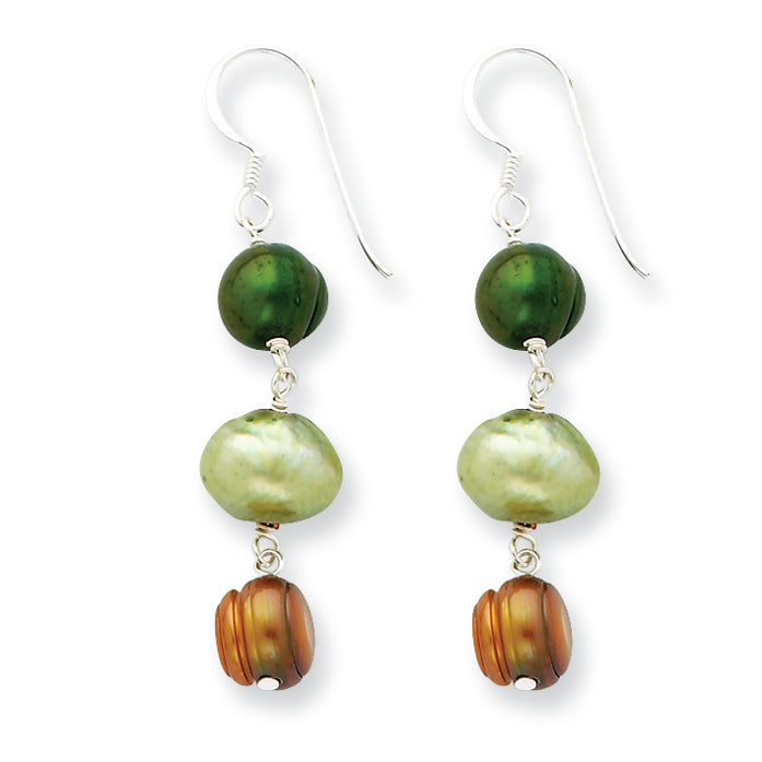 Sterling Silver Golden/Green/Lt Green Freshwater Cultured Pearl Earrings