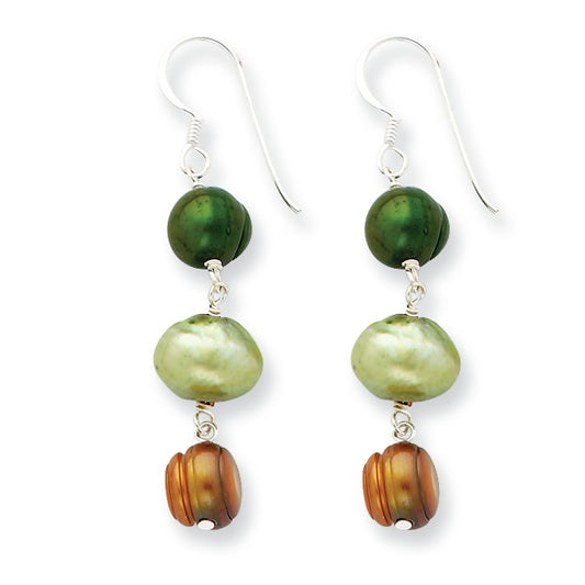 Sterling Silver Golden/Green/Lt Green Freshwater Cultured Pearl Earrings