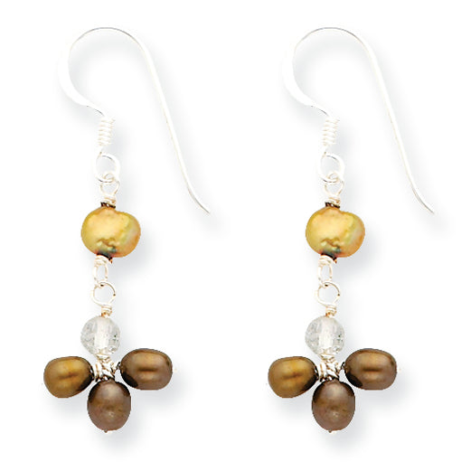 Sterling Silver Brown & Golden FW Cult Pearl/Rutilated Quartz Earrings