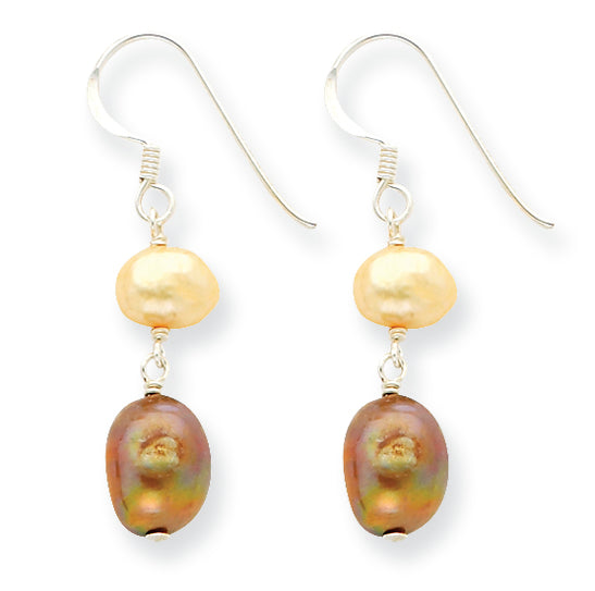 Sterling Silver Champagne & Copper Freshwater Cultured Pearl Earrings