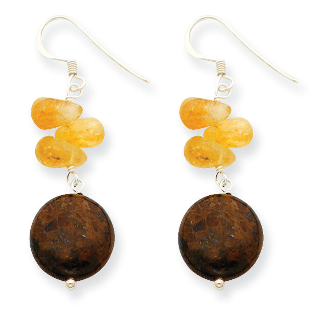 Sterling Silver Bronzite & Citrine Chip Earrings