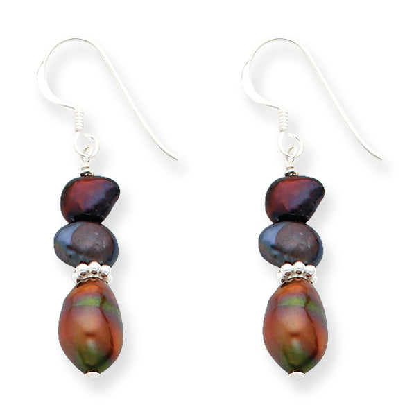 Sterling Silver Brown/Dark Purple Cultured Pearl Earrings