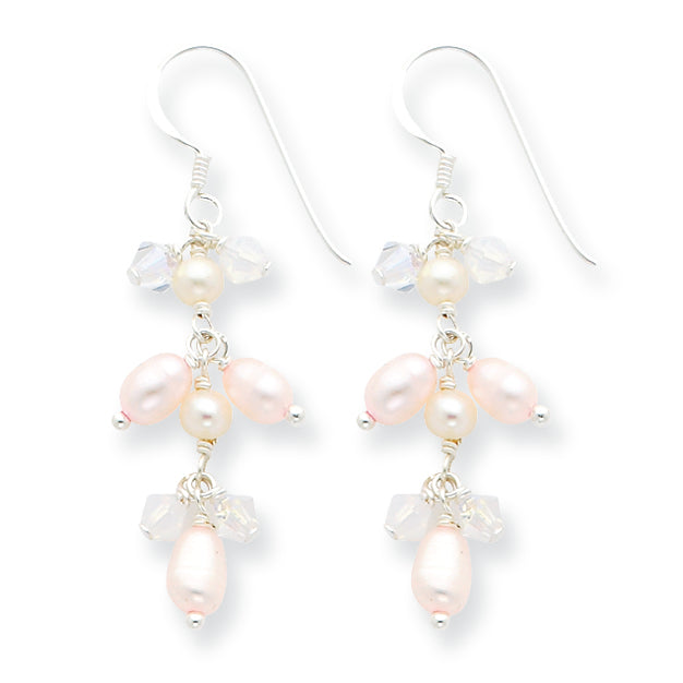 Sterling Silver White & Rose Pearl/Opalite & Aurora Borealis/CZ Earrings